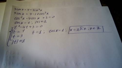 4cos x=4-sin^2 x тригонометрические уравнения решить