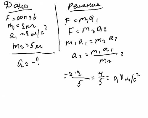 Тело массой 2кг приобретает под действием некоторой силы ускорение 2м/с. какое ускорение приобретает