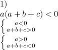 1)\\&#10;a(a+b+c)<0\\&#10; \left \{ {{a<0} \atop {a+b+c0}} \right. \\&#10; \left \{ {{a0} \atop {a+b+c<0}} \right.