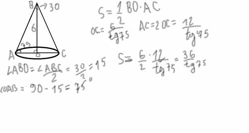 Высота конуса равна 6 см, угол при вершине осевого сечения равен 90 градусов. найдите площадь сечени