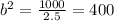 b^{2} = \frac{1000}{2.5} = 400
