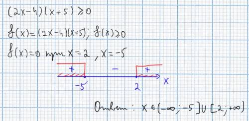 Решите неравенство (2x-4)(x+5)> =0