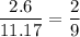 \displaystyle \frac{2.6}{11.17} = \frac{2}{9}