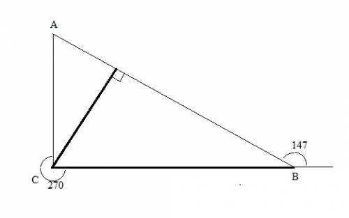 Два угла треугольника равны 147 и 270. найдите тупой угол, который образуют высоты треугольника, вых
