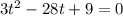 3t^2-28t+9=0