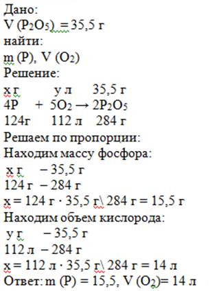 Вычислите массу фосфора и объем кислорода (н. которые потребуются для получения 35,5 г. оксида фосфо