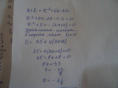 Пи каких значениях параметра а уравнение корень из x^2+6x-2a=х+2 имеет единственный корень?