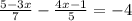 \frac{5-3x}{7} - \frac{4x-1}{5} =-4