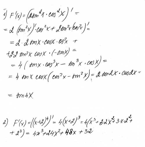 Показать,что функция f(x) является первообразной функции f(x): а)f(x)=2sin^2 x*cos^2x, f(x)=sin4x-3,