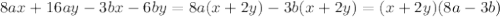 8ax+16ay-3bx-6by=8a(x+2y)-3b(x+2y)=(x+2y)(8a-3b)