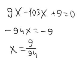 Решите уравнение 9x - 103x + 9 = 0. запишите сумму корней.