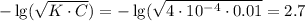 -\lg (\sqrt{ K \cdot C} ) = -\lg ( \sqrt {4 \cdot 10^{-4} \cdot 0.01} = 2.7