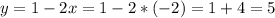 y=1-2x=1-2*(-2)=1+4=5