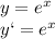 y = e^{x} &#10;\\\&#10;y `= e^{x}