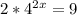 2* 4^{2x}=9