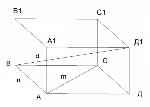 Впрямоугольном параллелепипеде abcda1b1c1d1 дано: d1b = d, ас = m, ав=n. найдите расстояние между: а