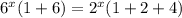 6^{x}(1+6) = 2^{x}(1+2+4)