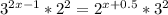 3^{2x-1}* 2^{2}= 2^{x+0.5}* 3^{2}