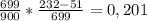 \frac{699}{900} * \frac{232-51}{699} =0,201