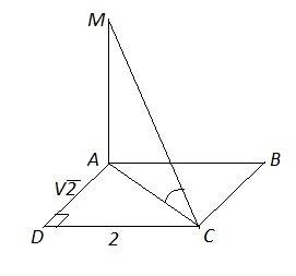 Отрезок ам является перпендикуляром к плоскости прямоугольника авсd. угол между прямой мс и этой пло