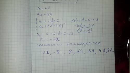 Найдите члены арифметической прогрессии, обозначенные буквами: а1; а2; 6; а4; а5; 48; а7;