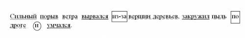 Разобрать предложение по составу: сильный порыв ветра вырвался из-за вершин деревьев, закружил пыль