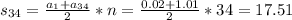 s_{34}= \frac{a_{1}+a_{34}}{2}*n=\frac{0.02+1.01}{2}*34=17.51