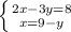 \left \{ {{2x-3y=8} \atop {x=9-y}} \right.