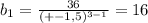 b_{1} = \frac{36}{ (+-1,5)^{3-1} } =16