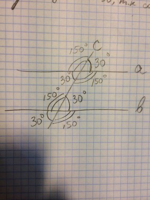 Прямые a и b параллельны, с-секущая, один из соответственных углов равен 30градусов. найдите остальн