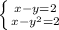 \left \{ {{x-y=2} \atop {x- y^{2}=2 }} \right.