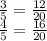 \frac{3}{5}= \frac{12}{20} \\ \frac{4}{5}= \frac{16}{20}