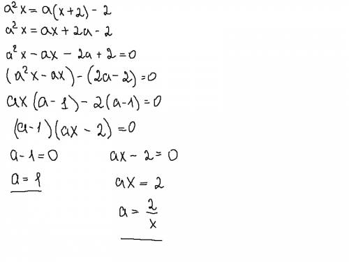 Решите уравнение: a (квадрат)x=a(x+2)-2.