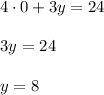 4\cdot0+3y=24\\ \\ 3y=24\\ \\ y=8