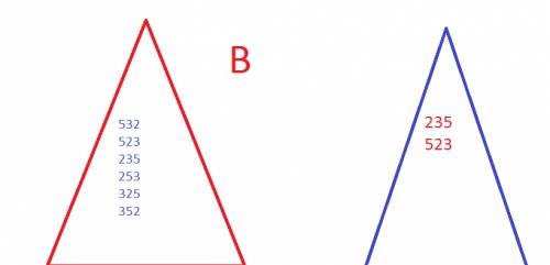 Вдва треугольника вписать трехзначные числа из чисел 2,3,5, а) в каждом треугольнике было записано п