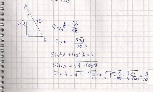 Втреугольнике авс угол с равен 90 градусов ab 30 ac 3sqrt19 найти sina