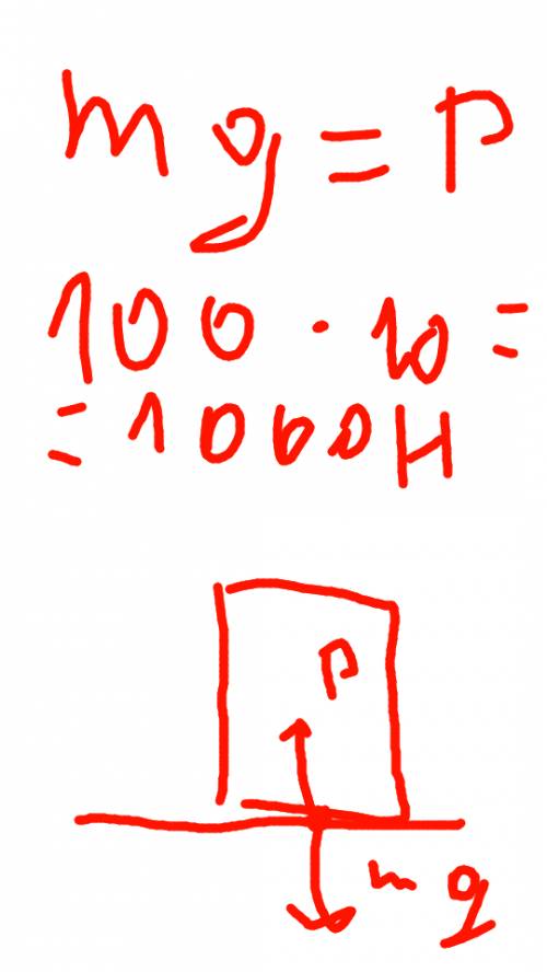 На полу комнаты стоит холодильник массой 100кг . определите силу тяжести и вес холодильника. покажит