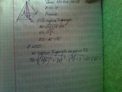 Высота правильной четырехугольной пирамиды равна корень из 7,а сторона основания равна 6.найдите дли