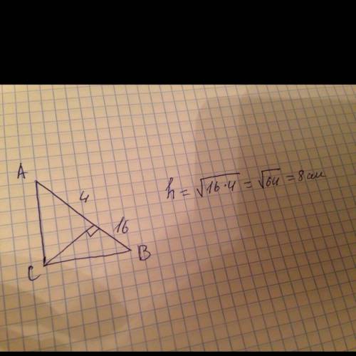 Найдите высоту прямоугольного треугольника, проведенную из вершины прямого угла, если она делит гипо