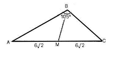 Втреугольнике авс проведена медиана вм. угол авс равен 105 градусов. ас равен 12 корней из 2 см. рад