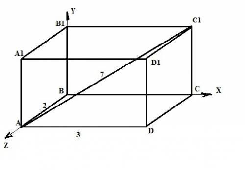 Впрямоугольном параллелепипеде авсda1b1c1d1: ab = 2см, ad = 3см, ac1 = 7см. найдите расстояние между