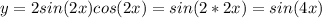 y=2sin(2x)cos(2x)=sin(2*2x)=sin(4x)