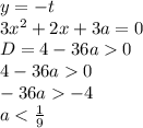 y=-t\\&#10;3x^2+2x+3a=0\\&#10;D=4-36a0\\&#10;4-36a0\\&#10;-36a-4\\&#10;a<\frac{1}{9}