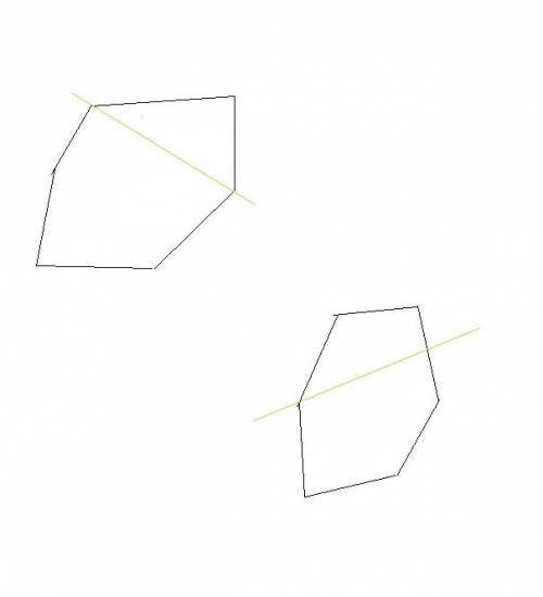Разделить шестиугольник одной прямой на треугольник и пятиугольник,на четырёхугольник и пятиугольник