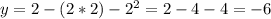 y=2-(2*2)- 2^{2} =2-4-4=-6