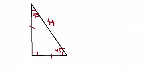 Гипотенузу равнобедренного прямоугольного треугольника равна 44. найдите площадь. нарисуйте только р