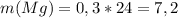 m(Mg)=0,3*24=7,2