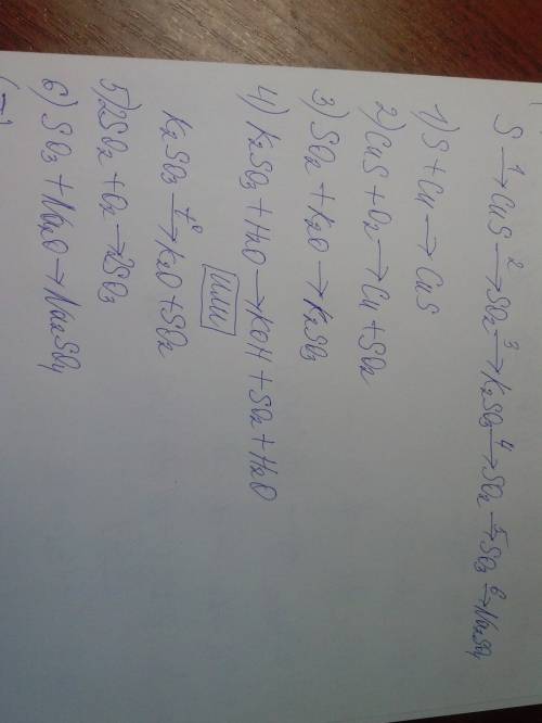 1)s-> cus-> so2-> k2so3-> so2-> so3-> na2so4 2)n2-> nh3-> (nh4)2 so4-> nh