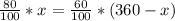 \frac{80}{100}*x=\frac{60}{100}*(360-x)