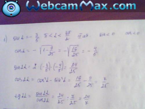 Вычислите sin2a, cos2a, tg2a если: 1)sina= -3/5 и п